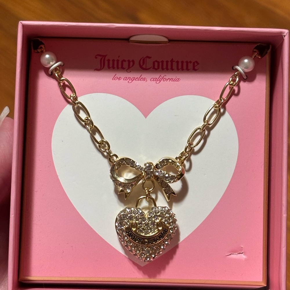 Juicy Couture Gold Bow and Heart Necklace